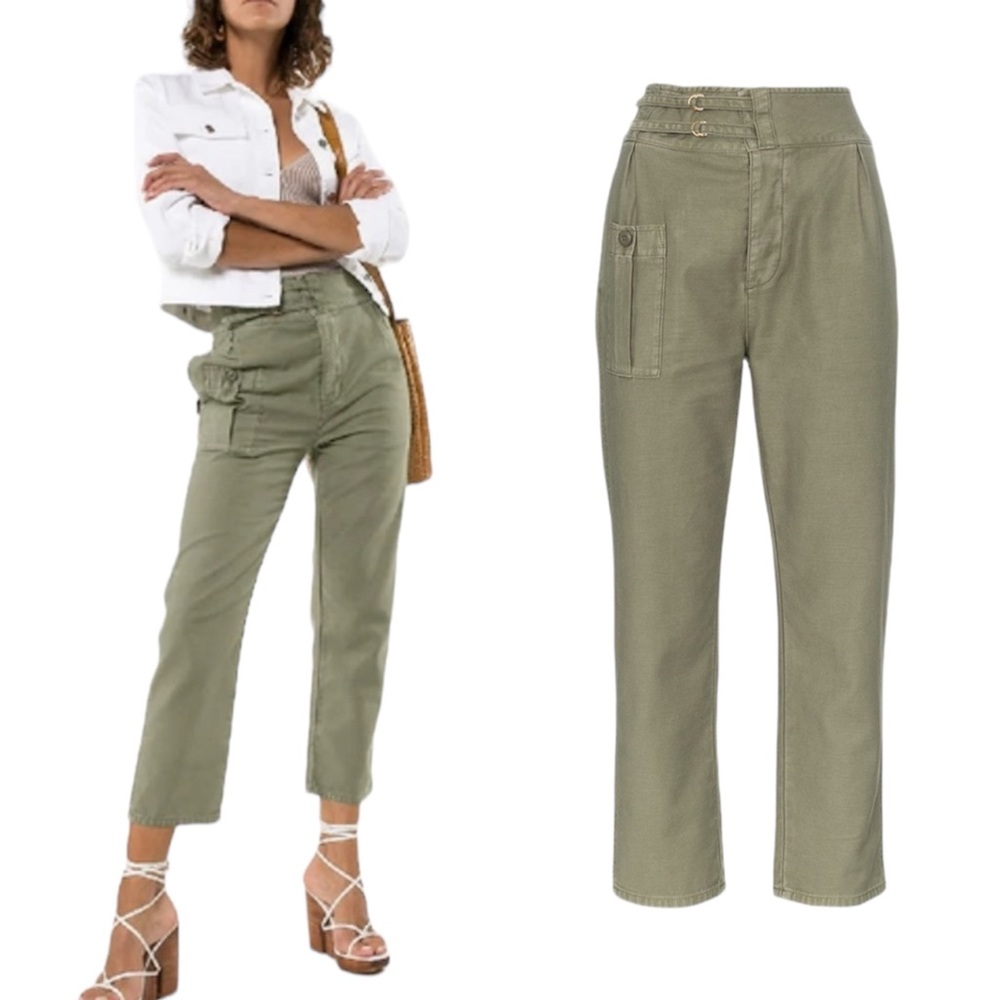 FRAME Green Utility Service High Waist Cotton Cargo Trousers 27
